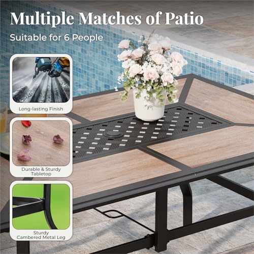Image of MIXPATIO Outdoor Patio Dining Set 7 Piece Furniture Set with 6 Red Chairs and Wood-Like Table Top Rectangular Table for Deck Garden Backyard Lawn Poolside