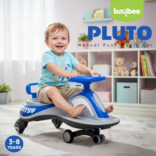 Image of Baybee Pluto Kids Swing Car | Twister Ride on Toy Car with LED Lights, Built-in Music & Scratch Resistant PP Wheels | Push Ride on Toy Kid Car | Magic Push Car for Boys & Girls 3-8 Years (Blue)