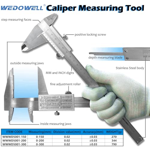 Calibrador WEDOWELL 0-12 pulgadas / 0-300 mm acero inoxidable miniatura 2
