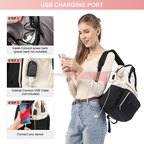 Lovevook Laptop Backpack Purse For Women, 17 Inch Computer Business Backpacks Stylish School Bookbag, Teacher Doctor Nurse Bags For Work, Casual Daypack Backpack With Usb Port, Beige-Black #TOP4