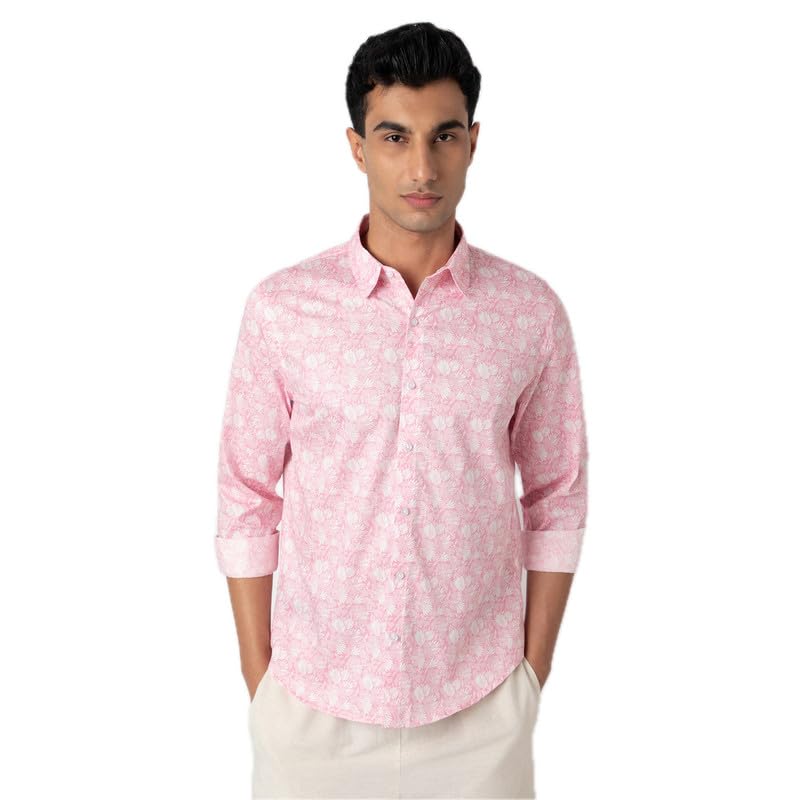 Image of MARK & ALBERT Men's Printed Full Sleeves Regular Fit Shirt Blue | 100% Cotton Stretchable Fabric