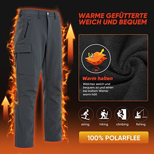 Vzteek Skihose Herren Thermohose Schneehose:Wasserdicht Gefüttert Winterhose Softshellhose für Winter & Snowboard(Grey, L)