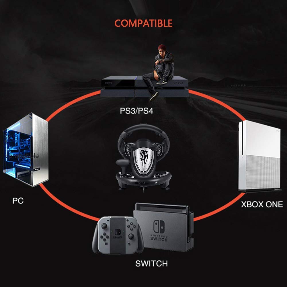 RajoNN Driving Force Racing Wheel, simulación de Carreras, Coche de Escuela de conducción con Pedales y Placa de transmisión para PC/PS3/PS4