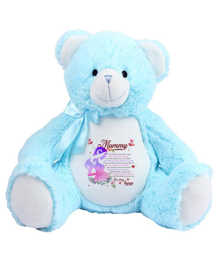 A Heartfelt Mother's Day Message from Bump – A Precious Gift for Expecting Moms, Soft Toy, Teddy. (Bear Blue)