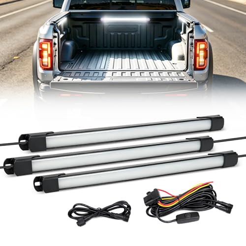 OPP ULITE Led Truck Bed Lights with ON/Off Switch & Extension Cable 199pcs Led Chip Waterproof 6000K Cool White Light Strips for Cargo Pickup Trucks SUV RV Boat 3PC Pack