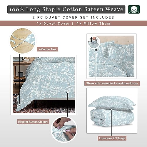Pizuna Cotton Single Simply Floral Blue Print Duvet Cover 140x200 - Image 3