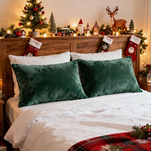 Lanqinglv Warme Winter Dunkelgrün Kissenbezug 80x80cm 2er Set Biber...