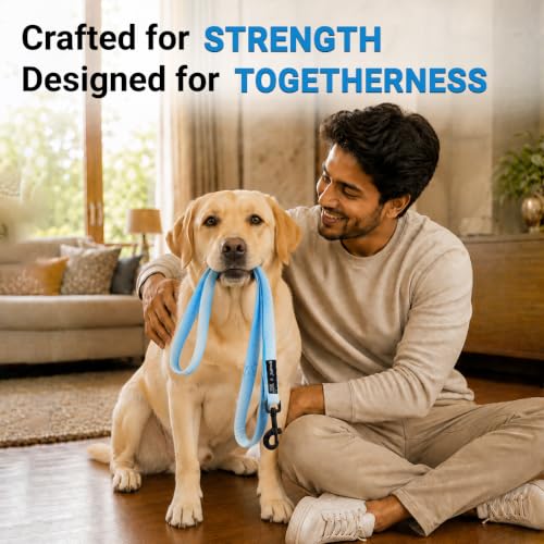 Image of Bowlers Dog Leash for Small, Medium & Large Dogs | Blue & White Design | Durable Nylon Pet Walking Lead | Strong Metal Hook | Comfortable Grip