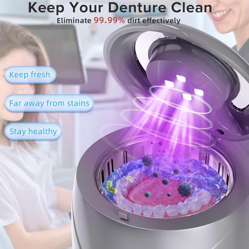 Image of Ultrasonic Retainer Cleaner, 180ML /45kHz Portable Ultrasonic Jewelry Cleaner, Quiet Operation Ultrasonic Cleaner Machine for Dentures,Aligners,Mouth Guards,Night Guards (Gray)
