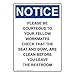 ComplianceSigns.com Vertical Notice Please Be Courteous to Your Fellow Workmates OSHA Sign, 10x7 inch Plastic for Restrooms