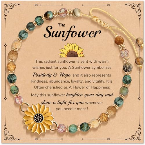 ZOKCC Sunflower Bracelet Gifts for Women: Healing Natural Stone Beads Bracelet Symbol of Positivity & Strength - Birthday Christmas Thank You Gifts for Friends Sister Daughter Niece Granddaughter