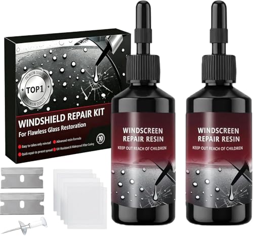 MalaFox Windshield Repair Kit 2026 Latest Car Windshield Crack Repair Kit 5Min Quick-Repair 2 Bottles Nano Glass Repair Liquid Fix Bullseye & Star Cracks. All Crack Types Windshield Repair Kit.