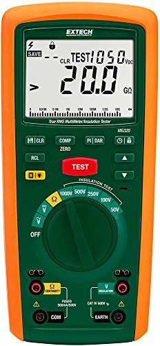 Image of Extech MG320 CAT IV Insulation Tester and True RMS Multimeter - 1000V Digital Insulation Resistance, AC /DC Voltage, Continuity, Auto-Ranging, Backlit LCD, Safety Rated Professional Electrical Meter | Insulation to 20 GOhm, 5 test voltages 50-1000V, PI /DAR, True RMS DMM to 600V, continuity, CAT IV 600V