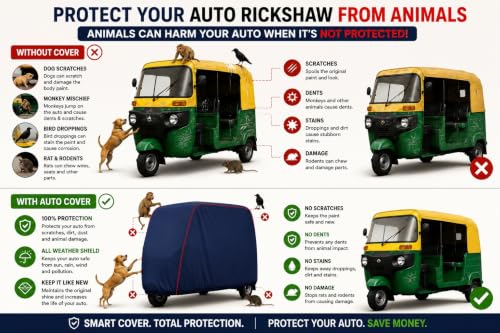 Image of Premium Auto Rickshaw Cover Compatible With All Bajaj Small Auto Rickshaw Models Comes with All Weather Water-Resistant Body Cover | Triple-Stitched | Dustproof & Heat-Resistant (Navy With Red Piping)