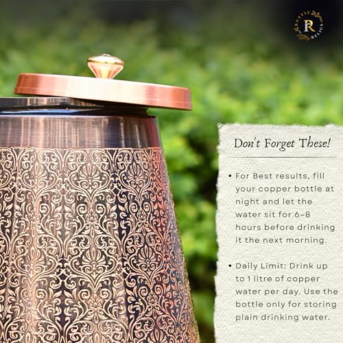 Image of Antique Copper Water Matka - 5L | with Eye Catching Embosed Engraving Design | Copper Water Storage Dispenser with Ayurvedic Health Beneifts | for Home and Offices Purpose
