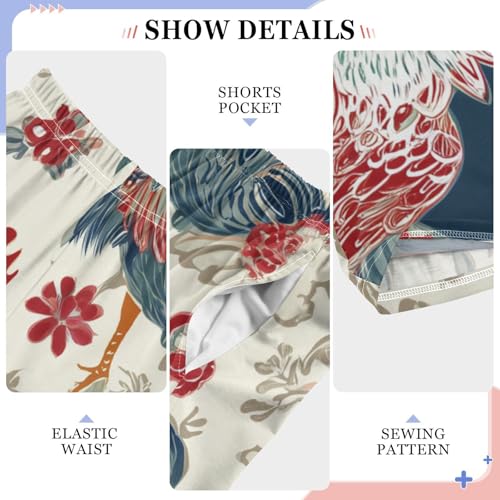 ZZXXB Chinese Rooster Flower Boys Long Pants Soft Trousers Elastic Waist Kids Lounge Bottoms with Pockets S-XL4