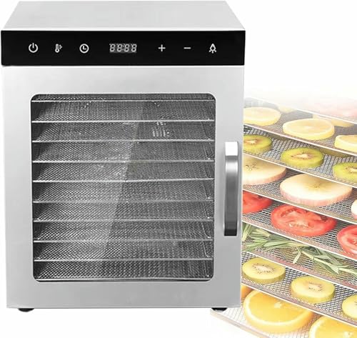 XSDAJSD Secador de Alimentos de 800 W, bandejas de Acero Inoxidable 10/12, Equipo para Alimentos, Carne Seca y Frutas, con Temporizador Digital y Control de Temperatura, A-12