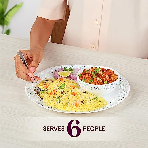 Image of Larah By Borosil Moon Riva Dinner Set- 33 Pcs, Opal Glass Dinner Plates & Bowls Crockery Set for Dinning, White