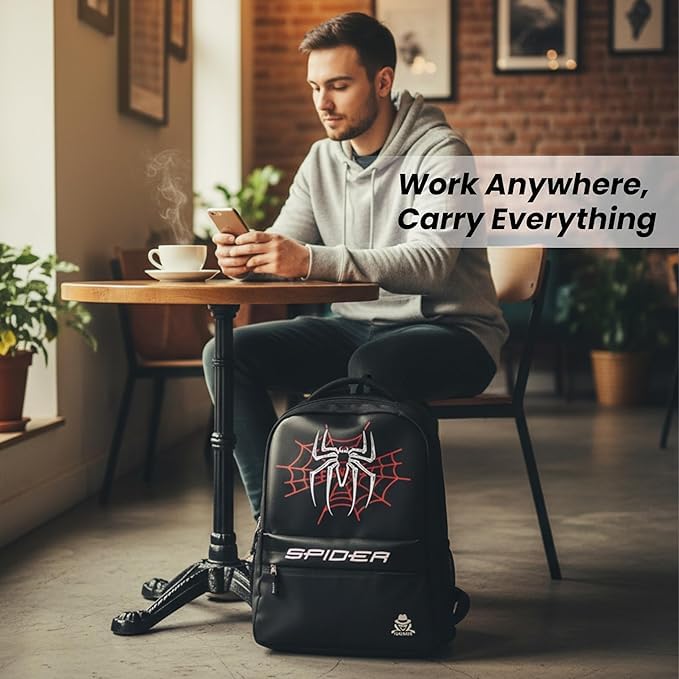 Image of School bag for boys backpack Laptop Backpack Men & Women | For School, Office & Travel Daily Use Stylish Boys Girls Spider Bag | 5 Pockets 2 Hidden Pocket Black -37X4X52