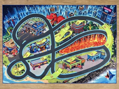 SkippiDoo Tapis de Jeu 3D « Monster City » pour Enfants – Tapis d’Aventure Compact avec Circuits, rampes et Zones Monstres (160 x 110 cm) – pour...