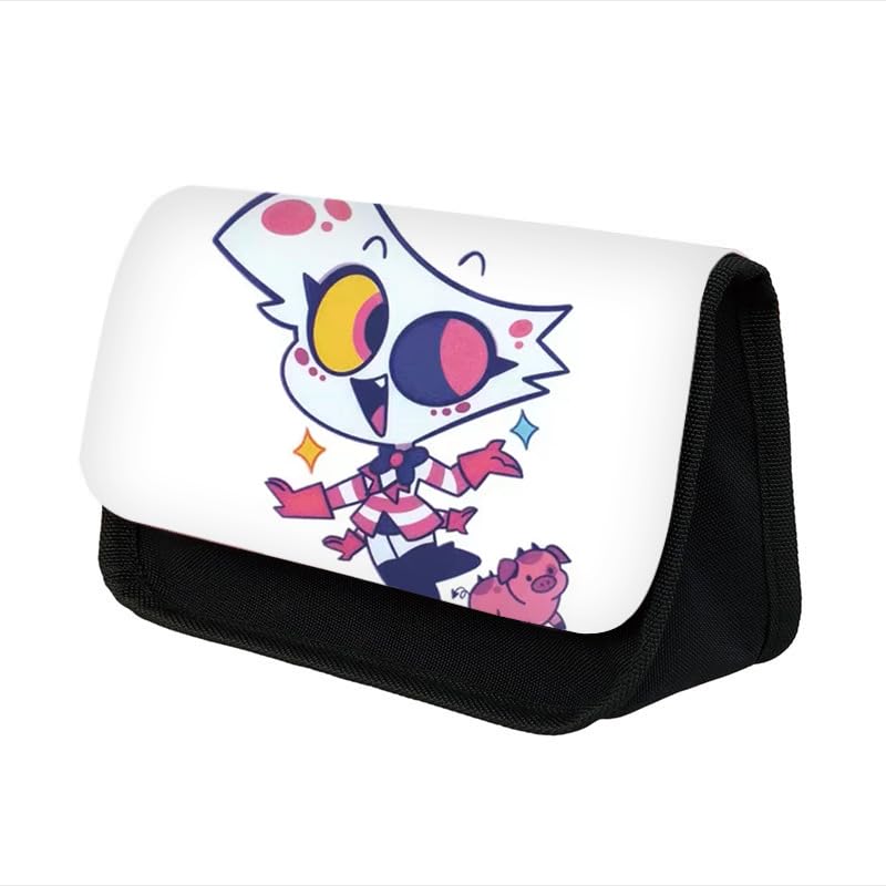 Puruuige Anime Pencil Case for Girls Boys Hazbin Hotel Large Capacity Stationery Case Alastor Angel Print Double Layers Pencil Case School Stationery Organizer for Kids Gifts