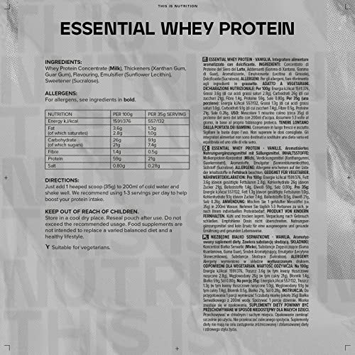Bulk Essential Whey Protein Powder Shake, Vanilla, 1 kg, 28 Servings