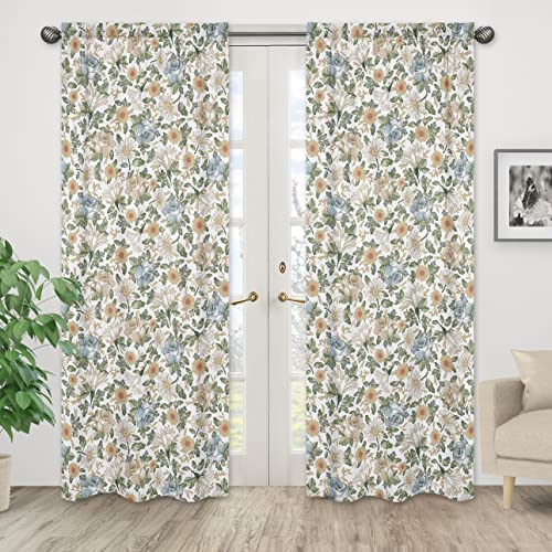 Sweet Jojo Designs Vintage Floral Blue Yellow Window Treatment Panels Curtains - Set Of 2 - Slate Green Gold Orange Taupe Beige White Shabby Chic Rose Flower Boho Bohemian Farmhouse Roses Wildflower #TOP1