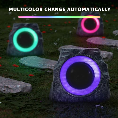 image for uuffoo 2-Pack Solar Powered Rock Speakers Outdoor Water-Resistant IP44