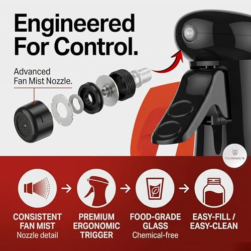 Image of H Houseware 220ML Glass Sprayer Bottle With Premium Nozzle | Refillable Mist Spray Dispenser For Cooking Baking BBQ Salad | Leakproof Kitchen Spray Bottle For Olive Oil Vinegar And Sauce Use