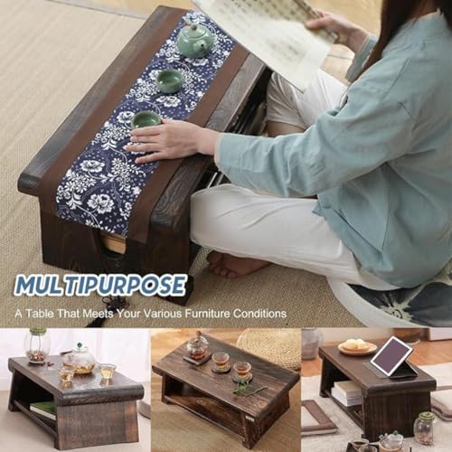 Image of Japanese Tatami Tea Table, Foldable Low Sitting Altar, Lightweight Durable Design, Sheesham Wood Walnut Finish, Brown, Model D (Folding with Storage Space)