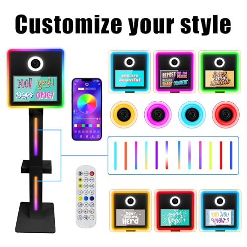 Image of DSLR Photo Booth Built-in Mini PC and Flight Case, Mirror Photo Booth with 15.6 inch Touch Screen,RGB Lights,App Control, for Parties Weddings Event Rentals (Black)