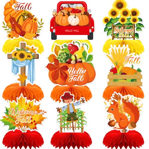Fall Table Decorations - 9Pcs Fall Honeycomb Centerpieces for Tables