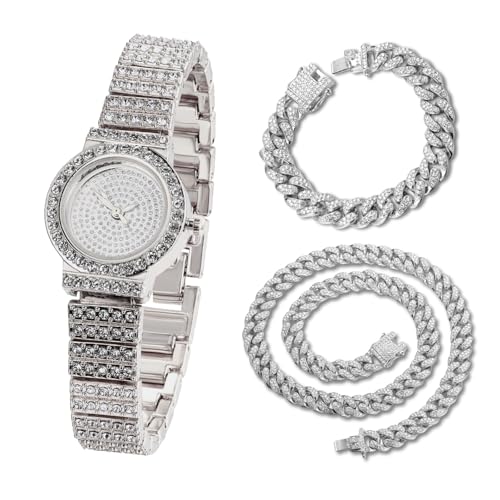 Image of Halukakah Kids' Diamond Watch Sparkling Starry: 18k Real Gold /Platinum Plated,Elegant & Casual Round Dial,Full of Diamonds,Stainless Steel Band Quartz Watch,Present for Boys and Girls