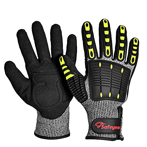 SAFEYEAR Guantes Anticortes de Nivel 5, Ajuste Cómodo Elástico 3D, Buen Agarre, Recubrimiento de Espuma Duradero de Nitrilo,Absorción de impactos, anticolisión,XL Cover