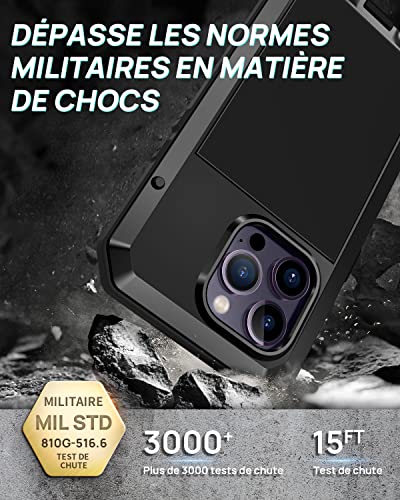 Coque iPhone 14 Pro Max antichoc intégrale blindée en métal noir solide - 2