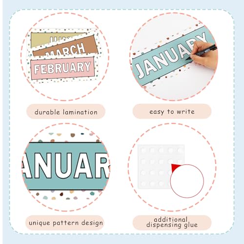 Image of Whaline 12 Pcs Months of The Year Bulletin Board Set Boho Color Monthly Headliners Calendar Month Headers for Back to School Classroom Decoration