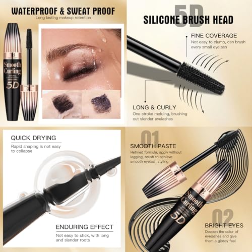 Image of 5D Fiber Mascara for Lengthening & Volumizing, Waterproof Smudge-Proof Mascara Buildable for Dramatic False Lash Effect, Clump-Free & Flake-Free