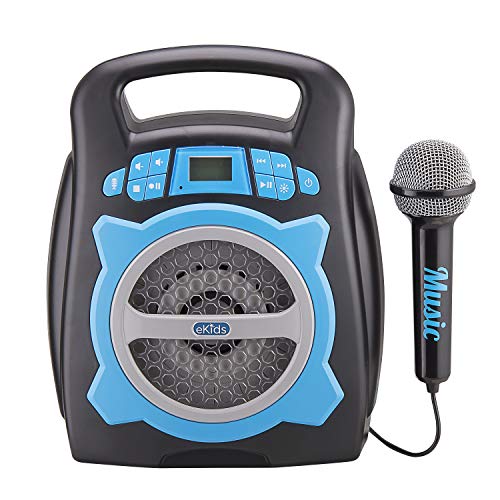 eKids Karaoke Machine for Kids  Bluetooth Speaker with Microphone and Karaoke Recorder to Save and Share Performances via USB Port (Black)