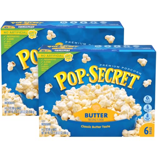 Pop Secret Butter Natural Flavor Popcorn, 3.2 Oz, 6 Ct (Pack of 2)