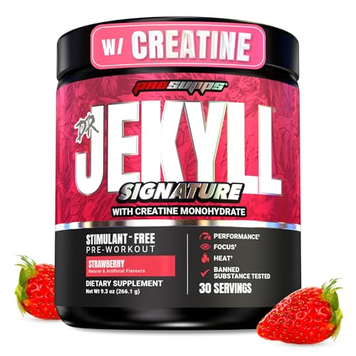 Image of ProSupps Dr. Jekyll Signature Pre Workout Powder with Creatine - Stim-Free Preworkout Supports Focus & Endurance - Caffeine-Free Gym & Fitness Supplements (Strawberry, 30 Servings)