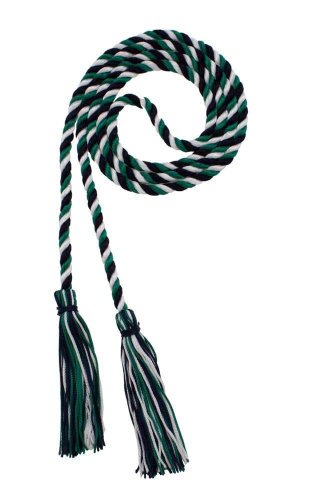 Tassel Depot Graduation Honor Cord - Navy/Dark Green/White - Every School Color Available - Made In Usa