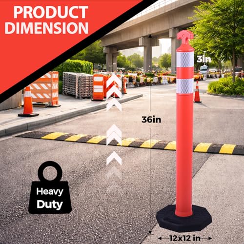 Image of BESEA 6 Pack 36 Inch Traffic Delineator Post Cones with Heavy-Duty Base