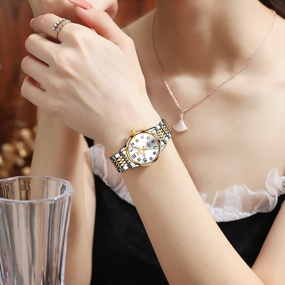 Taxau Automatik Armbanduhr Damen Silber und Gold Mechanische Wasserdicht