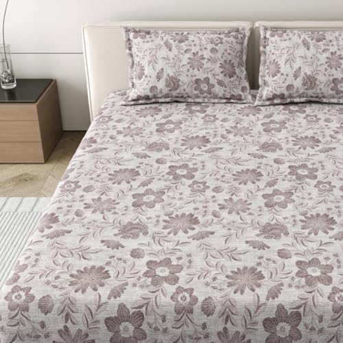 Image of Mafatlal 186 Tc Corsica Cotton King Size Bedsheet | 108 X 108 Inches | Summer Skin-Friendly Laken for Comfortable Sleeping Nights | 2 Pillow Covers | Grey Daze