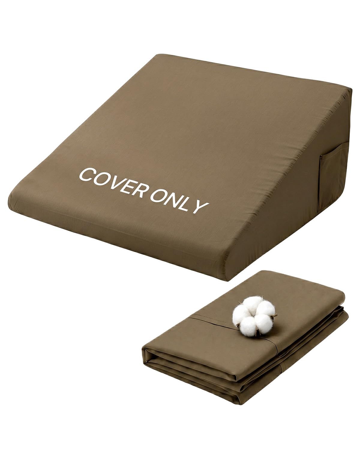 Texstead Bed Wedge Pillow Cover Only 24x24x7.5 Inch, Silky & Smooth Wedge Pillow Cases, Removable & Machine Washable-Zipper Design Pillowcase Khaki