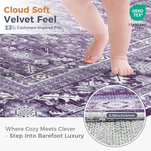 Image of OPPODREAM Vintage Purple 2x8 Runner Rug, 2 x 8 Retro Washable Rug Non Slip, Low-Pile Faux Wool Carpet, Distressed Floor Mat for Kitchen, Hallway, Entry-Way, Entrance, Indoor Back Door