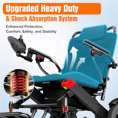 Image of BIQISSI Electric Wheelchair for Adults, 20.3 inch Wide Seat, Red, 12MI | 500W Power, 350LBS Capacity Motorized Wheelchair, All Terrain Power Wheelchair for Outdoor, Airline Approval