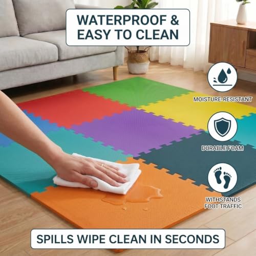 Image of EASYHOME Multicolor Diamond Play Mat for Kids, Baby Interlocking Play Mat for Crawling and Playing - Protective Interlocking Tile for Kids- 60x60cm - 12mm Thickness, Multi (Pack of 6-24 Sq ft Area)