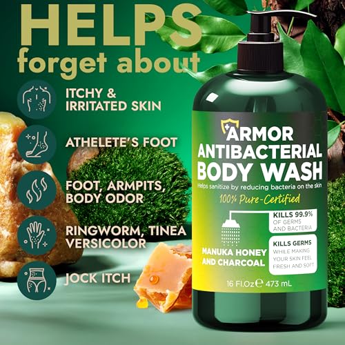 Image of Antibacterial Body Wash with Scrubber for Back Acne, Body Odor & Irritation