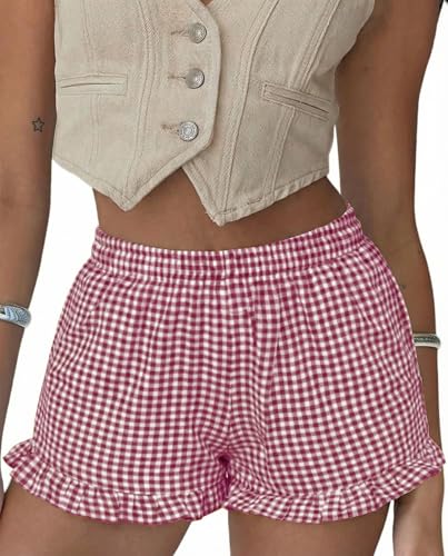 Image of Boxer Shorts for Women Pajama Gingham Shorts Casual Lounge Sleep Plaid Y2K Beach Bottoms for 2026 Summer